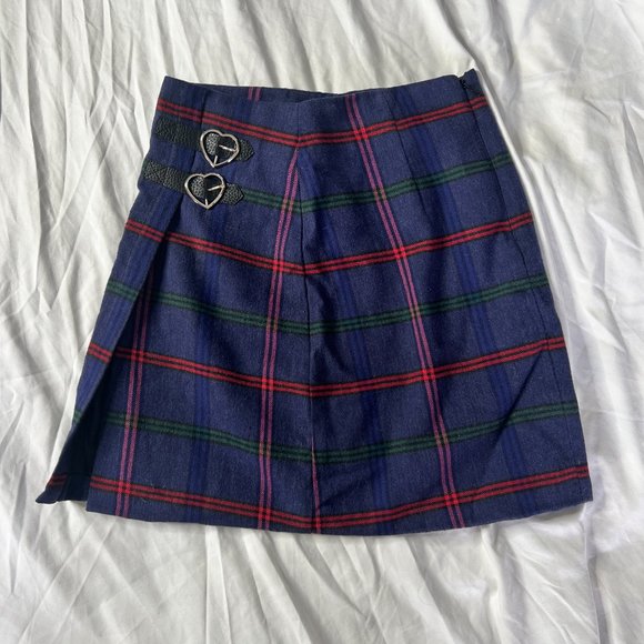 Lazy Oaf Purple Plaid Mini Skirt w/ Heart Buckles UK: 6 USA:2 - Picture 1 of 15
